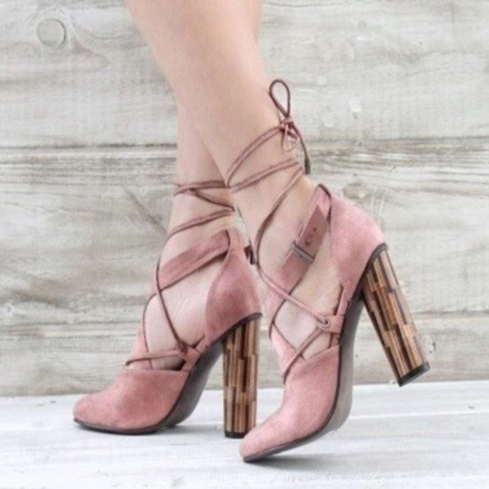 Blush pink suede gladiator heels